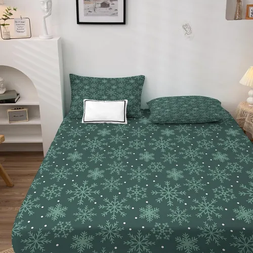 Miniatura 2 de Sábanas de Navidad con copos de nieve de Navidad tamaño individual, juego de ropa de cama con estampado, sábanas bajeras, encimeras y fundas