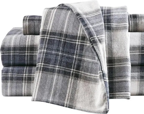 Miniatura 35 de Comfort Spaces Juego de sábanas de franela de algodón tamaño Queen, ultra suaves con bolsillo elástico de 14 pulgadas que se adapta a colchones