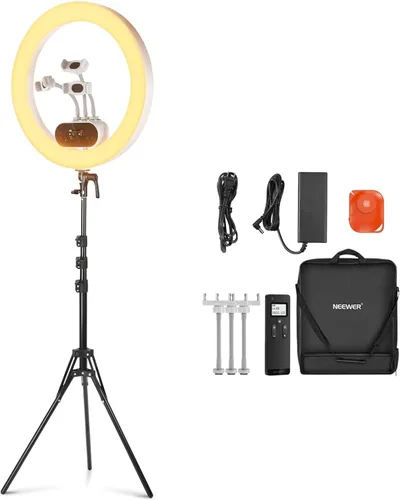 Miniatura 16 de NEEWER Kit de luz de anillo de 18 pulgadas: LED profesional de 55 W 5600 K con soporte y soporte para teléfono, tubo suave y bolsa para extensión