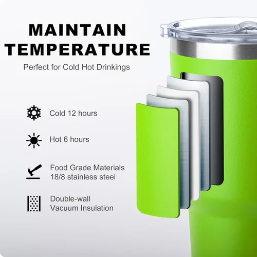 Miniatura 2 de koodee Vaso de 30 onzas con tapa y pajilla, acero inoxidable con aislamiento de doble pared, vaso de viaje para agua y agua con asa (verde manzana)
