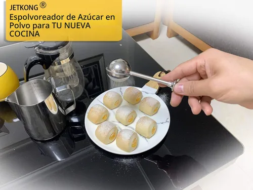 Miniatura 2 de JETKONG Agitador de azúcar en polvo dispensador de harina con mango de resorte de acero inoxidable 18/8 para harina de azúcar y especias Plateado