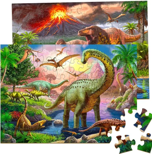 Rompecabezas para niños de 4 a 6 años – 2 x 60 piezas rompecabezas para niños de 3 a 5 6 a 8 años – El mundo de enormes dinosaurios – Juguetes