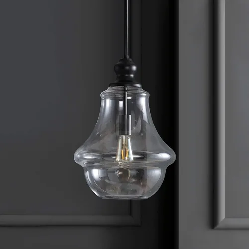 Miniatura 5 de JONATHAN Y Lámpara colgante de bronce aceitado de 12 pulgadas, 1 luz de hierro y vidrio, altura ajustable para isla de cocina, vestíbulo