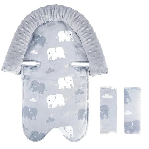TANOFAR Inserto de asiento de automóvil y fundas para correa, soporte de cabeza de asiento de automóvil gris para niños, cojín unisex suave para