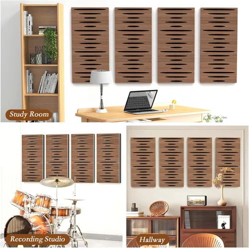 Miniatura 6 de Paquete de 4 paneles acústicos autoadhesivos de espuma insonorizada para pared, aislamiento acústico decorativo de fibra de poliéster perforada 3D