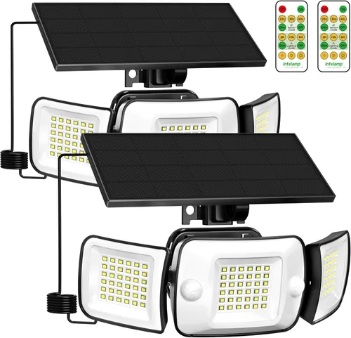 Miniatura 8 de intelamp Luces de Inundación Solares para Exteriores Impermeables, 6000 mAh, 1200 lúmenes, funciona con energía solar, doble sensor de movimiento