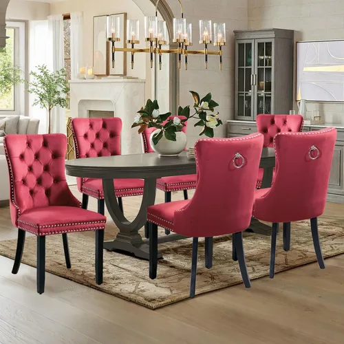 Miniatura 75 de Juego de 2 sillas de comedor tapizadas de terciopelo, sillas laterales de cocina de estilo moderno con ribete de cabeza de clavo y patas de madera