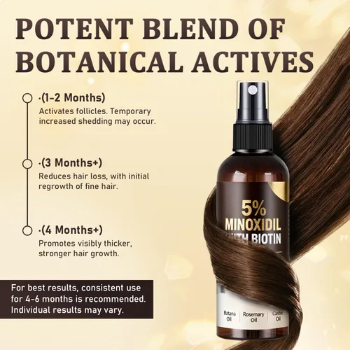 Miniatura 3 de Spray de minoxidil al 5% para hombres y mujeres, suero de biotina para el crecimiento del cabello con extractos de romero y batana, tratamiento