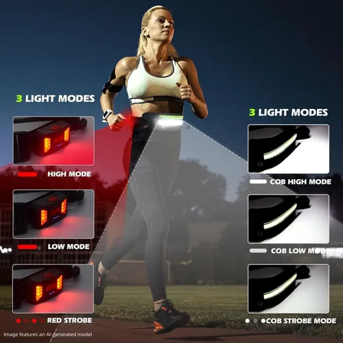 Miniatura 3 de Hopedone Luz de correr, gran angular de 230°, 1000 lúmenes, luz nocturna para correr, cinturón recargable, luces de seguridad con bolsillo grande