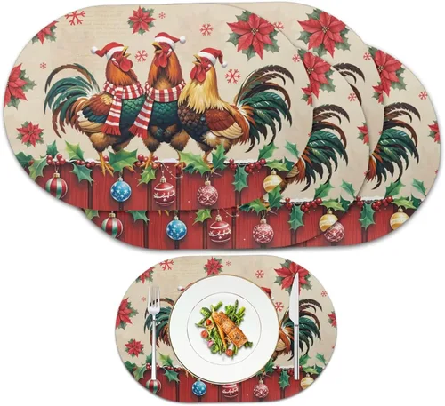 Miniatura 13 de Juego de 4 manteles individuales de mariposa, lavables, ovalados, de 18 x 12 pulgadas, para decoración de cenas de invierno, fiestas, manteles