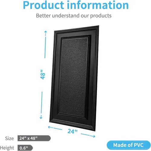 Miniatura 4 de Art3d Azulejos de techo colgantes de 24 x 48 pulgadas, color negro (paquete de 12, 96 pies cuadrados), paneles de revestimiento 3D que se pegan 2 x