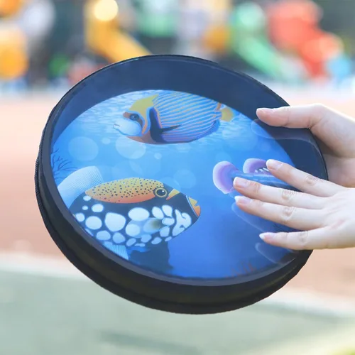Miniatura 9 de Ocean Drum Instrumento musical de percusión de mano, instrumento musical de madera, con cuentas onduladas de sonido de mar con patrón de peces