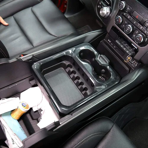 Miniatura 2 de Cubierta para reposabrazos delantero estilo fibra de carbono, accesorios para Dodge Ram 1500 2500 3500 2019-2026 (modelo A)
