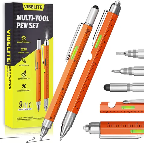 Miniatura 9 de Juego de bolígrafos multiherramienta 11 en 1 con LED, lápiz capacitivo, nivel, destornillador, cabeza plana, regla, regalos para hombres, él, papá