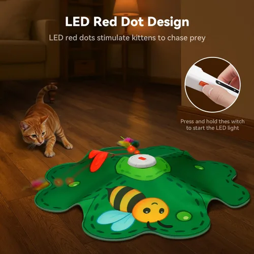 Miniatura 5 de FEELNEEDY Juguetes recargables para gatos, juego interactivo de escondite 2 en 1, juguete de gato con punto LED rojo móvil, plumas ocultas, juguetes