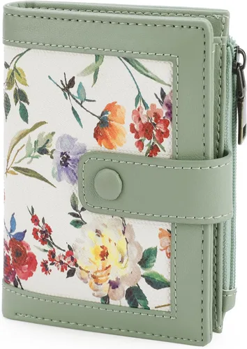 Miniatura 8 de GOIACII - Cartera pequeña para mujer con bloqueo RFID, piel auténtica, compacta, de dos pliegues, con soporte para tarjetas y bolsillo
