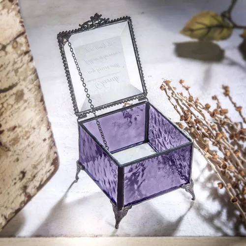 Miniatura 3 de Caja de cristal púrpura personalizada vitrina decorativa de almacenamiento, organizador de joyas, regalo de recuerdo para amigas, hijas, hermanas