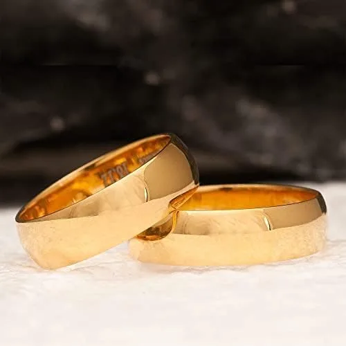 Miniatura 2 de Juego de anillos de boda de 0.236 pulgadas, chapado en oro de 14 quilates, juego de alianzas de boda a juego personalizado para hombre y mujer