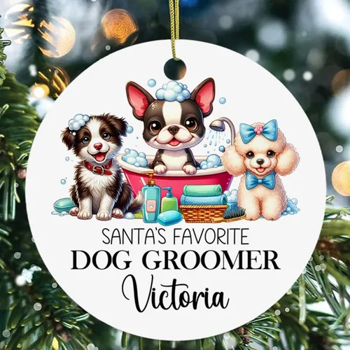 Miniatura 24 de Adorno de cristal personalizado para peluquero de perro favorito de Santa, adorno de Navidad para peluquero de perros 2025, adornos personalizados