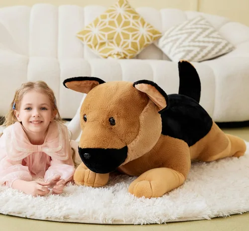 Miniatura 5 de IKASA Juguete de peluche de perro pastor alemán gigante, juguetes suaves grandes y grandes, 30 pulgadas, lindo peluche mullido de gran