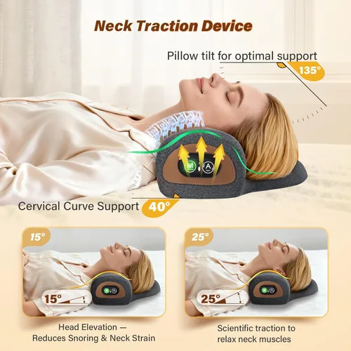 Miniatura 3 de Almohada masajeadora de cuello recargable 3 en 1 con calor, vibración y tracción de aire, almohada térmica para el cuello, joroba, relajación Negro