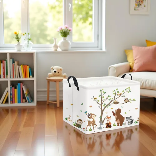 Miniatura 2 de Cesta rectangular de almacenamiento para niños, cesta de almacenamiento para bebés con asas para la cocina del hogar, lindo organizador de juguetes