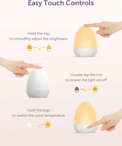 Miniatura 6 de Luz nocturna para bebé para niños, luz nocturna de huevo portátil con base de carga estable, lámpara nocturna táctil de guardería para lactancia