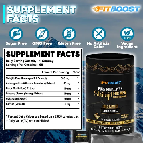 Miniatura 4 de Sundried Himalayan Natural Shilajit Gomitas para hombres o mujeres 60 días de suministro de Shilajit para hombres, gomitas extra fuertes 3000 mg
