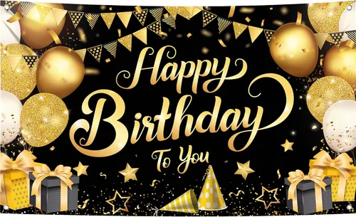 KatchOn, Cartel de feliz cumpleaños negro y dorado – Xtragrande de 72 x 44 pulgadas | Decoraciones de cumpleaños para mujeres, hombres, niños y