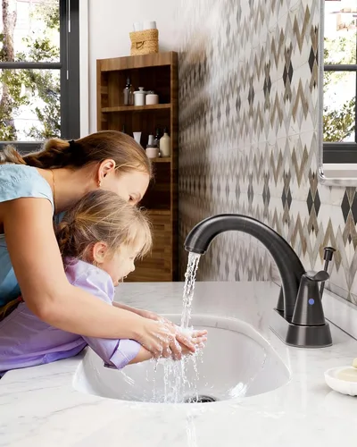 Miniatura 2 de WOWOW Grifo de Baño de 4 Pulgadas Centerset Bronce Frotado con Aceite Grifo de Lavabo de Baño Varilla de Elevación Ensamblaje de Drenaje Grifos