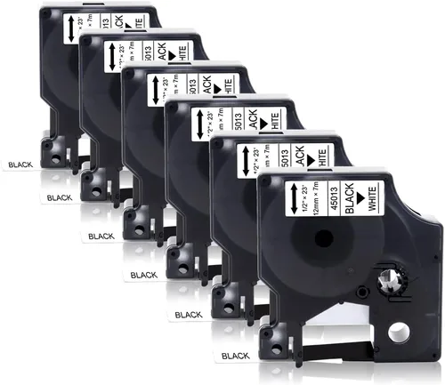 Paquete de 6 cintas 45013 compatibles con Dymo 160 para etiquetadora Dymo 160 de 1/2 pulgada, negro sobre blanco, cinta de etiquetas D1 45013 a45013