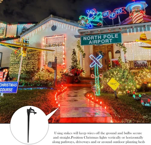 Miniatura 5 de Jetec 120 estacas de luz de Navidad universales para patio, césped, vacaciones, 7.5 pulgadas, estacas de tierra para cadena de luces C7 C9, soportes