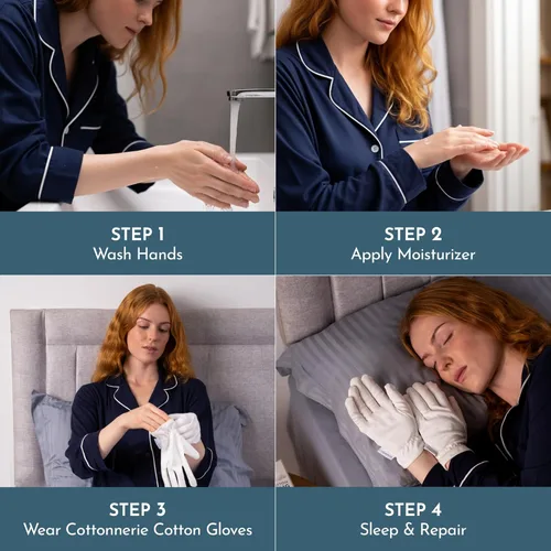 Miniatura 4 de Cottonnerie - 4 pares de guantes de algodón originales para manos secas para dormir, guantes hidratantes durante la noche, guantes hidratantes