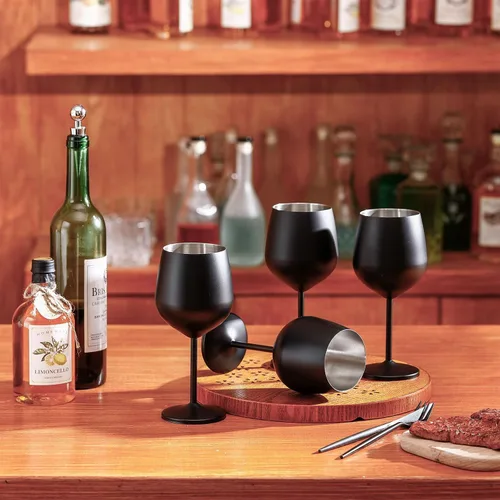Miniatura 4 de Zopeal Juego de 2 copas de vino de acero inoxidable de 18 onzas, copas de vino irrompibles de metal para acampar al aire libre, viajes, picnic, Negro
