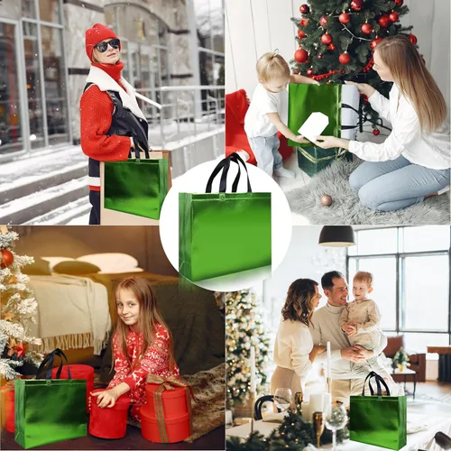 Miniatura 5 de cabzymx Bolsas de regalo reutilizables de color verde claro, 15 unidades, 12.6 x 4.7 x 11 pulgadas, bolsas de regalo de fiesta no tejidas a granel