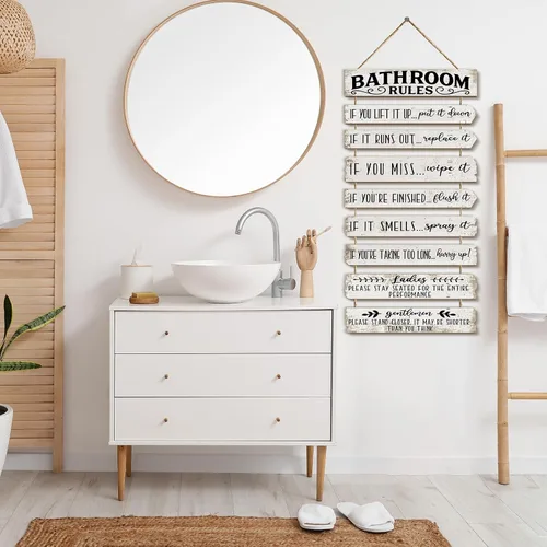 Miniatura 6 de Decoración de pared de baño, letreros divertidos para baño, reglas de baño, imágenes, decoración de pared rústica, decoración de inodoro, letrero