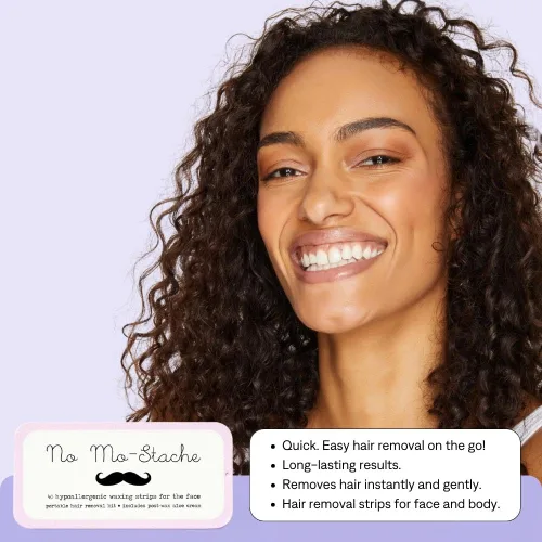 Miniatura 8 de No mo-stache Tiras de cera para labios y cara, kit de depilación, 40 tiras de uso individual aptas para viajes, veganas, sin parabenos, seguras