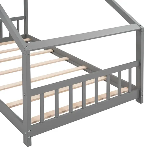 Miniatura 7 de Bellemave Montessori - Cama de suelo tamaño individual, marco de cama individual con cabecero, estribo, cama Montessori de madera con listones