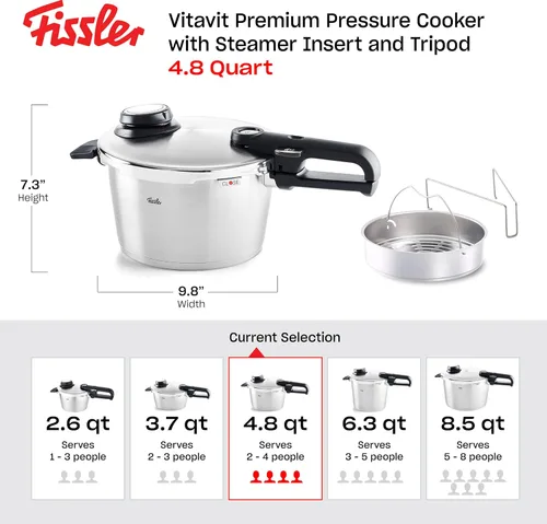Miniatura 2 de Fissler Vitavit Premium - Olla a presión premium con inserto de vapor, 4.8 cuartos Acero inoxidable
