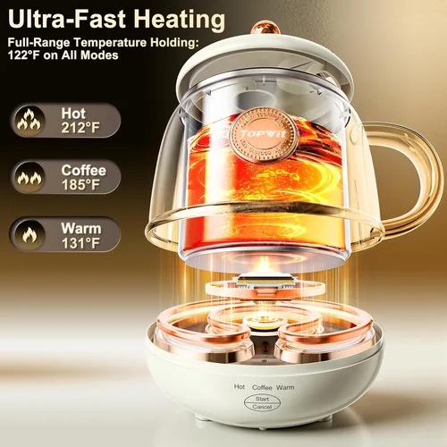 Miniatura 7 de TOPWIT Hervidor eléctrico de viaje, calentamiento rápido de 14 onzas hasta 212 °F, control de temperatura, calentador de taza de café para bebidas