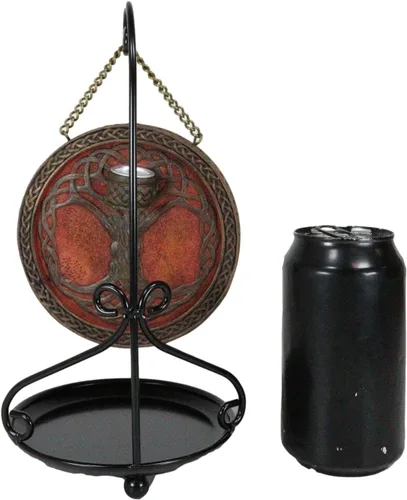Miniatura 8 de Ebros Gift Nature Spirit Green Celtic Yggdrasil Árbol de la vida con raíces de nudos sagradas Redondo Medallón Disco de reflujo de incienso Soporte