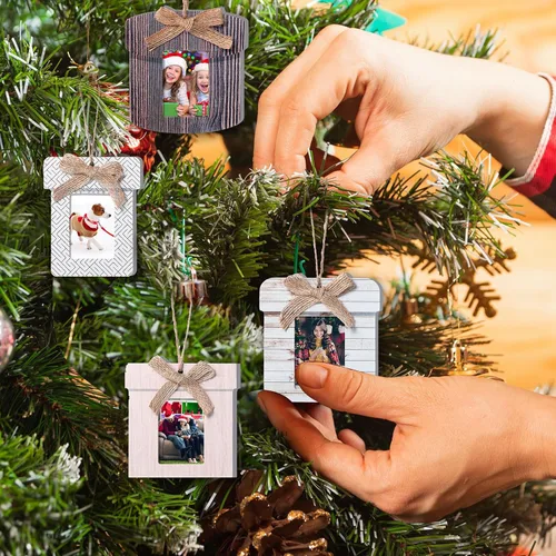 Miniatura 4 de Namalu 12 Piezas Marcos Pequeños para Adornos de Navidad Mini Adornos de Marcos de Fotos de Madera para Árbol de Navidad Recuerdos Colgantes