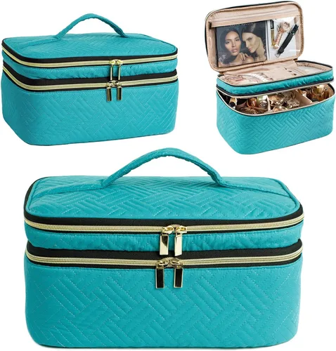 Miniatura 9 de AMOIGEE Organizador de Bolsa de Maquillaje con Inicial, Neceser Personalizado de Doble Capa, Bolsa de Aseo de Viaje para Brochas de Maquillaje
