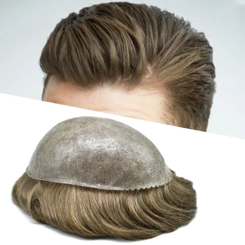 Miniatura 55 de Toupee - Sistema de reemplazo de cabello de polietileno completo para hombre, cabello humano europeo para hombre, tupé de 0.004 in, piel duradera