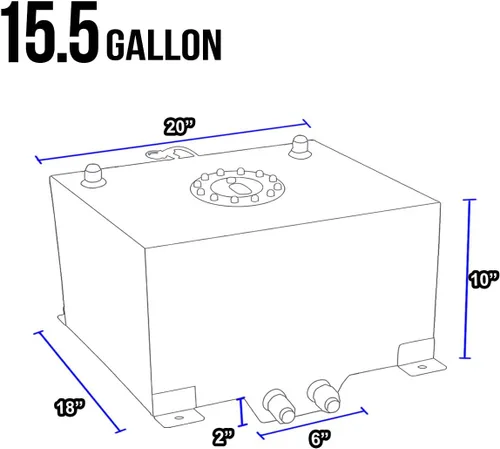 Miniatura 5 de DNA MOTORING Tanque de gas de pila de combustible de alimentación superior de aluminio de 15.5 galones, 20 pulgadas de largo x 18 pulgadas de ancho