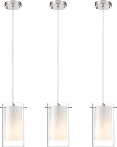 AKEZON Lámpara Colgante de 3 Luces, Lámpara Colgante de Vidrio para Interior, Altura Ajustable, Acabado de Níquel Cepillado para Cocina y Comedor