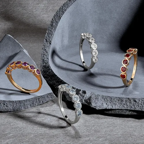 Miniatura 6 de Welry Anillo de banda de siete piedras en oro de 10 quilates, Oro