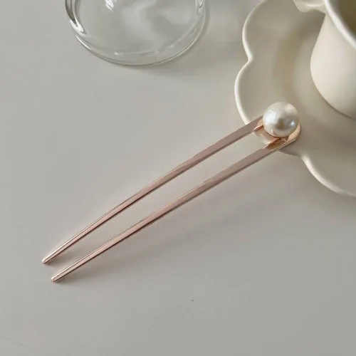 Miniatura 3 de Paquete de 2 palitos para el cabello para moños, pinzas para el cabello en forma de U, horquilla de perlas para mujer, accesorio para el cabello