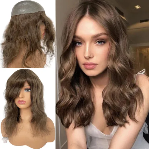 Miniatura 9 de Voloria Toppers de cabello humano real de 12 pulgadas para mujer, densidad media, base de poliuretano completa, extensiones de cabello
