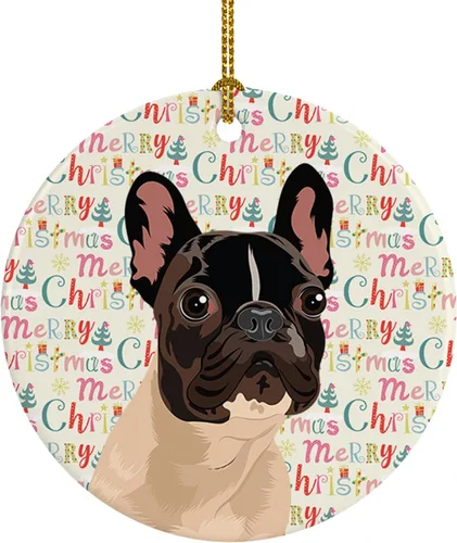 Miniatura 44 de Caroline's Treasures Bulldog Francés Azul de Navidad Adorno de Cerámica Decoraciones Colgantes para Árbol de Navidad para Hogar Navidad, Festividad
